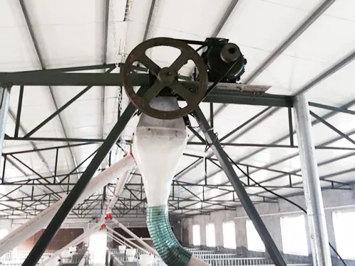 Flexible auger conveying system installed for automatic feeding Flexible auger conveying system installed for automatic feeding