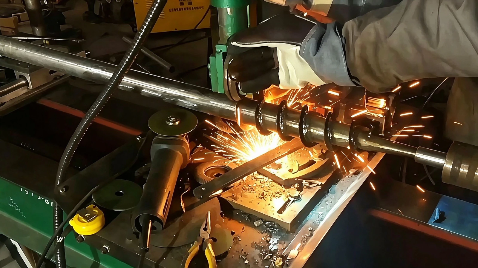 Ground screw spiral welding process in production Ground screw spiral welding process in production